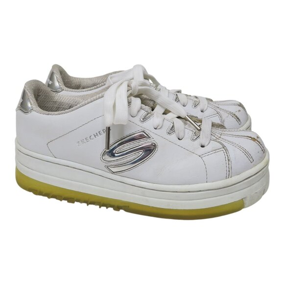 Vintage 90s Skechers White Chrome Platform Sneakers - Picture 1 of 16